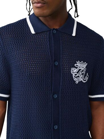 True Religion Men’s Short Sleeve TR Crown Logo Knit Shirt – Soft Cotton, Classic Fit, Logo Graphic in Kuwait