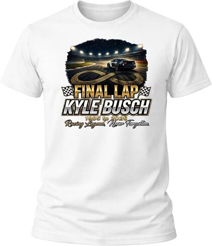 Final Lap Racing Legend Shirt, Kyle Busch Inspired Memorial Style Graphic Tee, Checkered Flag Race Car T Shirt for Motorsports Fans, White Short Sleeve Tee in Saudi Arabia