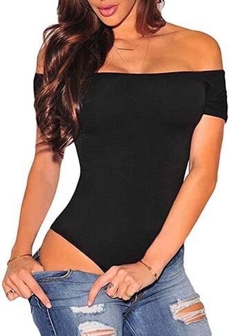 QUEENIE VISCONTI Women Off The Shoulder Top Short Sleeve Party Bodysuit Romper in Saudi Arabia