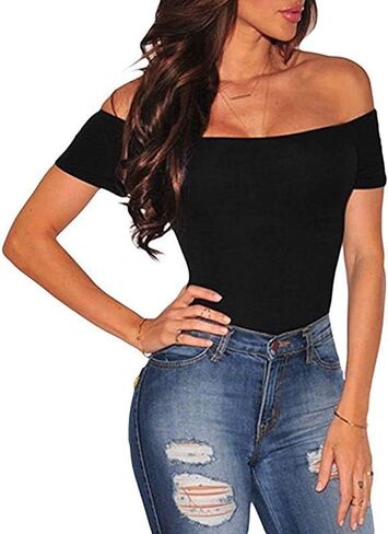 QUEENIE VISCONTI Women Off The Shoulder Top Short Sleeve Party Bodysuit Romper in Saudi Arabia