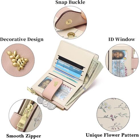 محفظة نسائية صغيرة - محفظة RFID من الجلد الناعم بسحاب وجيب مزدوج وجيب على شكل زهور هدية للنساء (وردي) in Kuwait