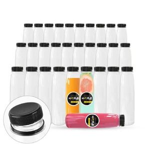 Holotap 108 Pcs 16 OZ Disposable Juice Bottles with Caps Bulk, Empty Plastic Bottles with Black Tamper Evident Lids for Juicing, Protein Drinks and Other Beverage Drink Containers.