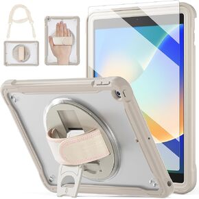 BRAECNstock iPad Case 6th/5th Gen 2018/2017&iPad Air 2 Gen 9.7 inch for Kids,Drop-Proof,Screen Protector,360° Rotating Kickstand, Shoulder Strap for iPad 6th/5th Gen/Air 2/ Pro 9.7 Kids Case-Khaki