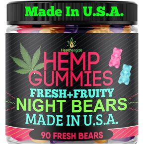 Healthergize Hemp Gummies Sleep Calm Relaxation Night-Time, High Potency Peace and Relaxation, Fruity Gummy Bear, Good Mood, Restful Bedtime-Gomita para Dormir, Natural Hemp Oil-Made in USA
