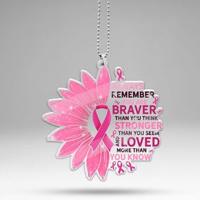Breast Cancer Gift for Women, Pink Ribbon Car Hanging Ornament, Cancer Warrior Car Ornament, Breast Cancer Survivor Pendant for Rear View Mirror Car, Encouragement Gifts for Mom Wife
