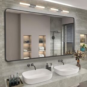 مرآة حمام معدنية مصقولة مقاس 48 × 30 بوصة من TheiaMo، مرآة غرور مستطيلة الشكل عالية الدقة مقاومة للكسر، مرآة فضية خالية من النحاس مثبتة على الحائط، أفقية/عمودية، أسود in Kuwait