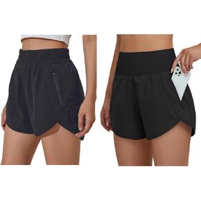 BMJL Women's Running Shorts High Waisted Athletic Shorts Pocket Sporty Short Gym Elastic Workout Shorts (M,Black) in Saudi Arabia
