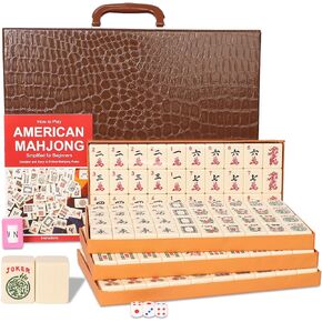 GUSTARIA American Mahjong Tile Set, Large Size Mahjong Tiles Set with 166 Numbered Ivory Tiles, Durable Case&English Instruction, Mahjong Game Set (Mah Jongg)