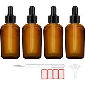 4Pack Dropper Bottles with Dropper 1 oz Glass Tincture Bottles with 1 Funnel & 4 Labels 30ml Thick Amber Leakproof Essential Oils Bottles Eye Dropper Bottles for Storage and Travel