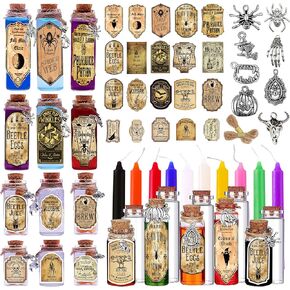 174 Pcs Halloween Potion Bottles with Cork, Halloween Decorations Indoor Witchcraft Supplies Apothecary Bottles with Halloween Labels Pendants Candles Eye Screws Twines for Halloween Tiered Tray Decor