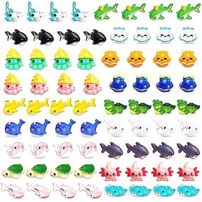 BBTO 72 Pcs Resin Ocean Animal Figurines Ornaments Miniature Ocean Animals Mini Resin Figures Aquarium Ornaments Charms for Fish Tank Decorations Birthday Party Favor Garden Accessories Gift