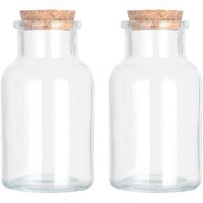 Magic Season Decorative Glass Bottles with Cork Stoppers (5 fl oz. Wide Mouth Round Bottles / 2 Pcs)