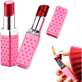 Cute Lipstick Lighter, 2 Pack Soft Flame Refillable Butane Lighter with Flame Adjustment Tool, Unique Torch Lighter Cool Lighters for Women,Girls, Birthday, Anniversary(Without Butane)-Red in Kuwait
