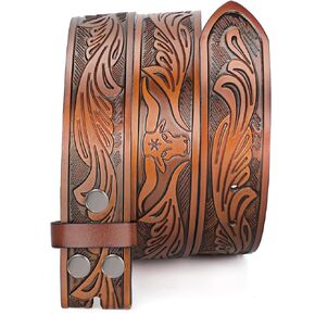 SANSTHS Western Belts for Men without Buckle, Cowboy Cowgirl Belt 1.5" Wide Womens Western Belt Leather Belt for Jeans