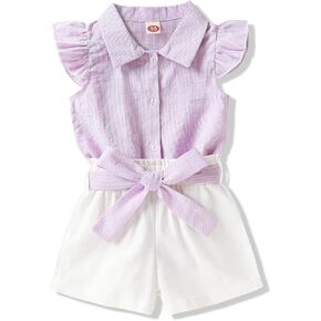 ملابس Happy Town للأطفال الصغار والرضع والفتيات، تي شيرت، بلوزة، وسروال قصير، ملابس صيفية in Kuwait