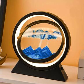 3D Mobile Sand Painting Table Lamp,Moving Sand Art Decor Lamp with LED Light,360° Rotatable Quicksand Painting Lamp for Home Office Decor Creative Gift (Blue)