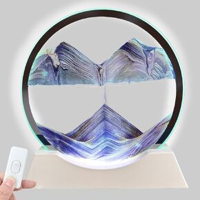 Laenshi Moving Sand Art Picture with LED Light 3 Color Changing Moving Sand Art Liquid Motion Round Glass 3D Deep Sea Sand Art Sandscapes for Adult Relaxing Toys Home Desktop Office(Purple,12")