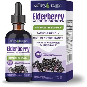 Nature's Liquids Organic Elderberry Syrup Sugar Free | Elderberry Drops for Immune Support | 1 Serving Equals 60 Elderberries (2 Fl Oz)
