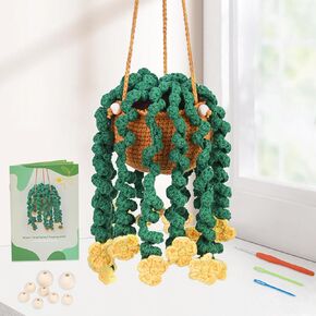 مجموعة أدوات الكروشيه للمبتدئين من Kogyxe، مجموعات Amigurumi Crochet للمبتدئين مع دروس فيديو خطوة بخطوة، حزمة بداية لحياكة النباتات المعلقة لتزيين المبتدئين، عائلة النباتات (40%+ غزل)