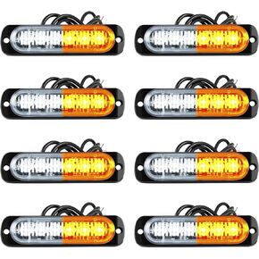 DOCAS LED Strobe Emergency Lights, 8x Amber White 12 LED Surface Mount Strobe Warning Emergency Flashing Light