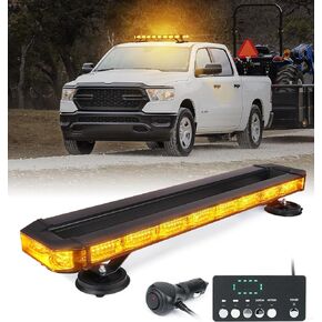 LUMENIX 120 LED Rooftop Strobe Emergency Lights Bar w/Controller Heavy-Duty Magnetic Mount Warning Flashing Traffic Lightbar for Construction Vehicles Towing Work Trucks Snow Plows - White Amber
