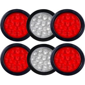 4 أحمر + 2 أبيض 4 بوصة مصابيح LED مستديرة للمقطورة الخلفية 12 مصباح LED مقاوم للماء لإيقاف الفرامل بدوره الذيل ماركر أضواء مقطورة محكمة الغلق لشاحنة مقطورة RV قارب Jeep UTE UTV جروميت والمكونات متضمنة in Kuwait