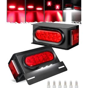 Partsam LED Steel Trailer Light Box Housing Kit w/ 6in Oval Red Trailer Tail Lights 10LED Rectangle Red Side Marker Lights 4LED, License Plate Light 3LED Bracket Grommets Wire Pigtails DOT Compliant