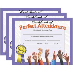 Hayes Publishing Certificate of Perfect Attendance, 30 Per Pack, 3 Packs