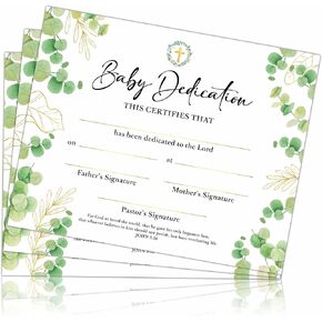 Greenery Baptism Baby Dedication Certificate - 25 Christening Baby Dedication Certificates - First Communion Baptism Certificate Child Dedication Certificate - Church Baptism Gifts -07