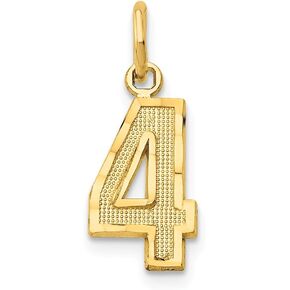 Solid 14k Yellow Gold Casted Small Diamond-Cut Number 4 Charm Pendant - 20mm x 7mm