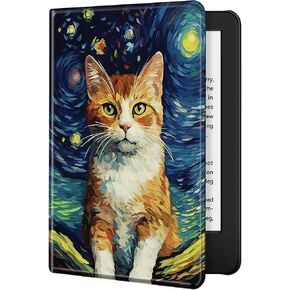 Case for 6" All-New Kindle 11th Generation 2022 Release PU Leather Smart Stand Cover with Auto Wake Sleep, Soft TPU Back Cover for Basic Kindle 2022, Art Van Gogh Cat