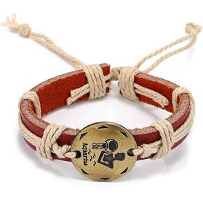 Zodiac Constellations Bracelet Leather Boho Bracelets Woven Wrap Bracelet Jewelry for Women and Men Birthday Gift