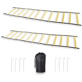 Agility Ladder, 2 Pack - Exercise and Training Ladder Set with Ground Stakes for Football, Soccer, Tennis, and More - Improves Speed & Fitness - Complete with Carrying Bag