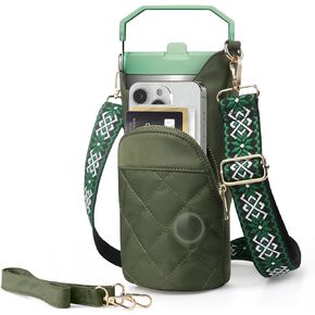 Water Bottle Carrier Bag with Phone Pocket for Stanley 25 & 32 oz, Insulated Water Bottle Holder Pouch with Airtag Passport Pocket Card Slot, Used for Stanley Cup Accessories and travel