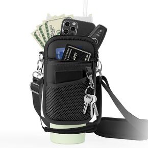 ALIENSX Water Bottle Carrier with Phone Pocket - Compatible with Stanley 40/30 oz Tumbler - Adjustable Strap & Carabiner - Ideal Stanley Cup Accessory