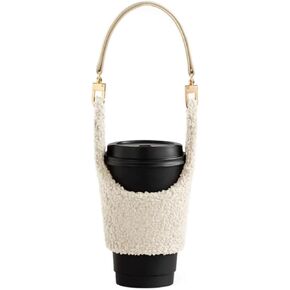 1PCS Portable Beverage Cup Holder Bag with Leather and Plush Material Options - Hands-Free Water Bottle Accessory and Drink Carrier (Brown Plush)