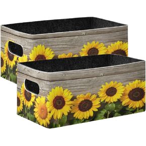 Emelivor Black Sunflowers Storage Basket Bins Set (2pcs) Felt Collapsible Storage Bins with Dual Handles Foldable Storage Baskets Boxes for Kids Toys Pet Toy Books Clothes Closet Cabinet Organise in Kuwait