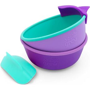 321 Grow Easy Scoop & Hold Bowl Set • Silicone bowl for babies, toddler, kids • Set of 2 bowls | 6 mo+ | Dishwasher and microwave safe (Midnight)