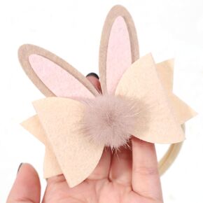 Bunny Ears Bow Headband - Party Decorations, Elastic Headpieces for Baby Shower, Birthday, and Kids Photo Props (White+Pink)