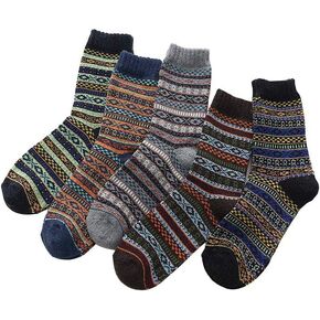 TENDYCOCO 5 Pairs Tube Socks Crew Socks Womens Wool Socks Thick Knit Warm Socks Gifts Cotton Non-slip Ethnic Socks