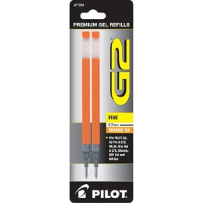 Pilot, G2 Gel Ink Refills, Fine Point 0.7 mm, Orange, Pack of 2