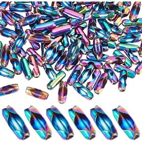 SUNNYCLUE 1 Box 100Pcs 3mm Ball Chain Connectors Rainbow Stainless Steel Fastener Bead Chain Connector Clasps Keychain Key Rings Replacements for Beaded Necklace Bracelets Dog Tag Pull Chain DIY Craft