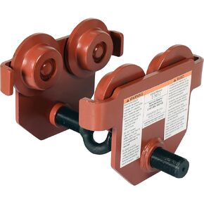 Vestil E-MT-2 Steel Low Profile Eye Manual Push Trolley, 2,000-lb. Capacity, 2-1/4 - 10-1/8" I-Beam Flange, 2-5/8" Headroom , Orange