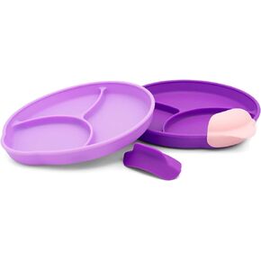 • Easy Scoop & Hold Plate Set • Set of 2 plates • Silicone plate for babies, toddlers, kids with dividers • Clip-on rim for easy and mess-free meals • 6 mo+ • Dishwasher safe (Midnight)