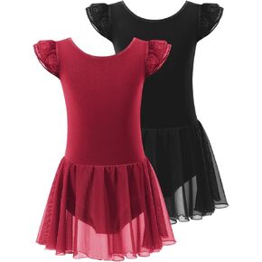 Cosy Pyro Girls Ballet Leotards with Skirt Toddler Dance Dress Ruffle Sleeve Tutu Ballerina Outfit 2-pack
