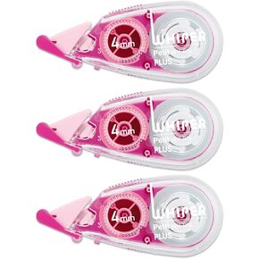 Plus WH-814-3P Correction Tape, White Petite, 0.2 inches (4 mm), Pink, Pack of 3 49-244