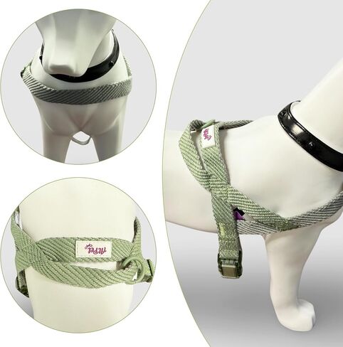 Quick Release Imitation Cotton Harness and Leash Set - Stylish Gray and Green Combination for Comfortable and Secure Dog Walks（Large） in Kuwait