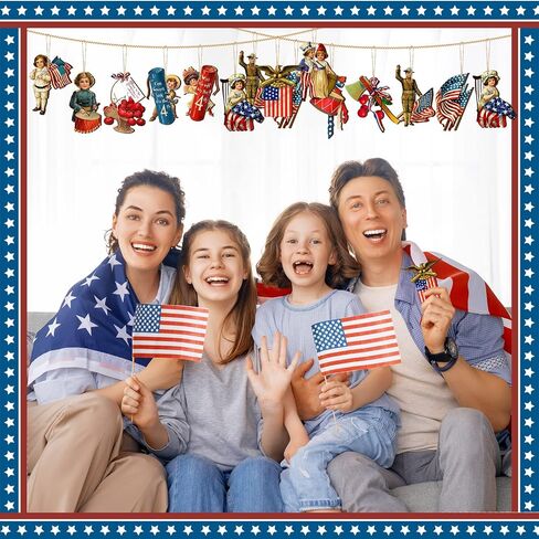 Panelee 24 Pcs Vintage 4th of July Ornaments for Tree Wooden Patriotic Ornaments Memorial Day Tree Decorations Red White Blue Hanging Ornament for Small Tree Independence Day Party Decor(Vintage) in Saudi Arabia