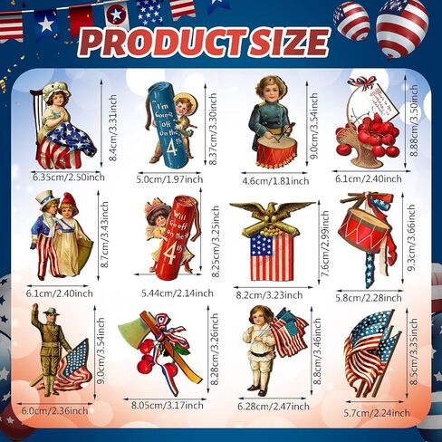 Panelee 24 Pcs Vintage 4th of July Ornaments for Tree Wooden Patriotic Ornaments Memorial Day Tree Decorations Red White Blue Hanging Ornament for Small Tree Independence Day Party Decor(Vintage) in Saudi Arabia