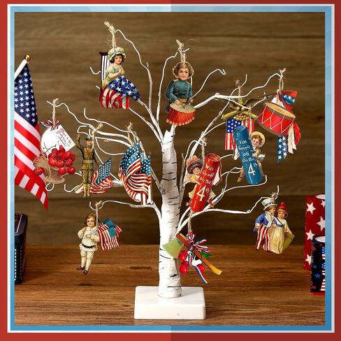 Panelee 24 Pcs Vintage 4th of July Ornaments for Tree Wooden Patriotic Ornaments Memorial Day Tree Decorations Red White Blue Hanging Ornament for Small Tree Independence Day Party Decor(Vintage) in Saudi Arabia